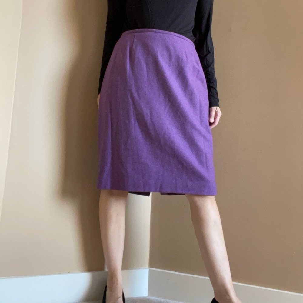 Purple Wool Blend Lined Pencil Skirt